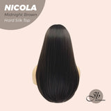 JBEXTENSION 22 Inches Midnight Brown( Black/Brown) 3.5X4 Hard Silky Top Natural Scalp Effect Wig NICOLA SILK TOP