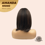 JBEXTENSION AMANDA MONO Full Monofilament Handmade Full Lace Full Hand Tied Wig 10 Inches Black With Caramel Highlight Mono Lace Handmade Futura Fiber Wig Glueless Wig AMANDA MONO