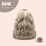 JBEXTENSION 17 Inches Blonde Deep Curly Pre-Cut Side Part Snowflake Lace Frontlace Glueless Wig SUE【BENDY EAR TABS】