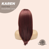 JBEXTENSION 18 Inches Dark Red Pre-Cut T Part Snowflake Lace Frontlace Glueless Wig KAREN DARK RED【BENDY EAR TABS】