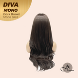 JBEXTENSION DIVA MONO Full Monofilament Handmade Full Lace Full Hand Tied Wig 24 Inches Long Curly Dark Brown Mono Lace Handmade Futura Fiber Wig with Anti-slip Silicone Strips Glueless Wig DIVA MONO - DARK BROWN【BENDY EAR TABS】