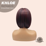 JBEXTENSION 12 Inches Bob Cut Red Purple Highlight Pre-Cut Snowflake Lace Frontlace Glueless Wig KHLOE RED PURPLE HIGHLIGHT【PERMATEASE】【BENDY EAR TABS】