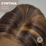 JBEXTENSION 25 Inches Auburn Highlight Pre-Cut Free Part Frontlace Glueless Wig CYNTHIA