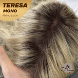 JBEXTENSION TERESA MONO 16INCH Monofilament Handmade Wig 6X5 Full Monofilament Hand Tied Top Wig 16 Inches Mix Blonde Curly Mono Lace Wig With Anti-slip Silicone Strips Glueless Wig TERESA MONO - 16Inch【BENDY EAR TABS】