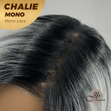 JBEXTENSION CHALIE MONO Full Monofilament Handmade Full Lace Full Hand Tied Wig 22 Inches Grey With Dark Root Mono Lace Handmade Futura Fiber Wig Glueless Wig CHALIE MONO