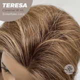 JBEXTENSION 18 Inches Caramel Blonde Highlight Pre-Cut Snowflake Lace Frontlace Glueless Wig TERESA CARAMEL BLONDE HIGHLIGHT【PERMATEASE】【BENDY EAR TABS】