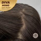 JBEXTENSION DIVA MONO Full Monofilament Handmade Full Lace Full Hand Tied Wig 24 Inches Long Curly Dark Brown Mono Lace Handmade Futura Fiber Wig with Anti-slip Silicone Strips Glueless Wig DIVA MONO - DARK BROWN【BENDY EAR TABS】
