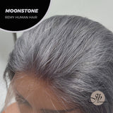 JBEXTENSION GEMSTONE COLLECTION 12 Inches Real Human Hair Dark Grey Bob Cut Free Parting Wig MOONSTONE