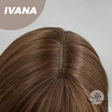 JBEXTENSION 28 Inches Reddish Brown With Blonde Highlight Straight Wig With Bangs IVANA