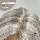 Nichole's Selection - 26 Inches Curly Grey Pre-Cut Frontlace Wig VANESSA GREY