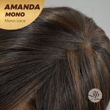 [PRE-ORDER] JBEXTENSION AMANDA MONO Full Monofilament Handmade Full Lace Full Hand Tied Wig 10 Inches Black With Caramel Highlight Mono Lace Handmade Futura Fiber Wig Glueless Wig AMANDA MONO