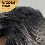 JBEXTENSION NICOLA MONO Monofilament Handmade Wig 6X5 Full Monofilament Hand Tied Top Wig 14 Inches Salt and Pepper Mono Lace Wig Glueless Wig NICOLA MONO【BENDY EAR TABS】