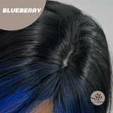 HOT OF SEASON - 28 Inches Long Black With Blue Highlight Wave Wig With Bangs BLUEBERRY