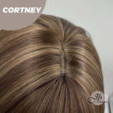 JBEXTENSION 26 Inches Brown With Highlight Wave Wig With Bangs CORTNEY