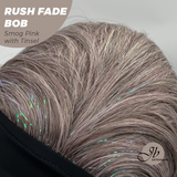 JBEXTENSION 12 Inches Short Hair Smog Pink with Tinsel Headband Wig RUSH FADE BOB - SMOG PINK WITH TINSEL
