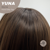 JBEXTENSION 12 Inches Scalpiana Mocha 3.5X4 Hard Silky Top Natural Scalp Effect Women Wig With Bangs YUNA MOCHA