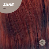 JBEXTENSION Peluca roja con corte de lobo de raíz oscura de 24 pulgadas con flequillo JANE RED