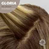 JBEXTENSION 14 Inches Curly Mix Blonde Wig with Bangs Pre-Cut T Part Snowflake Lace Frontlace Glueless Wig GLORIA MIX BLONDE