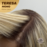 JBEXTENSION TERESA MONO 16INCH Monofilament Handmade Wig 6X5 Full Monofilament Hand Tied Top Wig 16 Inches Mix Blonde Curly Mono Lace Wig With Anti-slip Silicone Strips Glueless Wig TERESA MONO - 16Inch【BENDY EAR TABS】