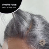 JBEXTENSION GEMSTONE COLLECTION 12 Inches Real Human Hair Dark Grey Bob Cut Free Parting Wig MOONSTONE