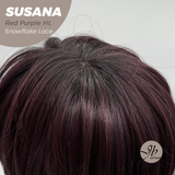 JBEXTENSION 9 Inches Red Purple Highlight Pre-Cut Side Part Snowflake Lace Frontlace Glueless Wig SUSANA RED PURPLE HIGHLIGHT【BENDY EAR TABS】