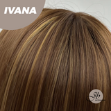 JBEXTENSION 28 Inches Reddish Brown With Blonde Highlight Straight Wig With Bangs IVANA