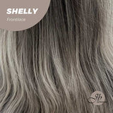 JBEXTENSION Peluca gris balayage de 26 pulgadas con flequillo negro, peluca frontal precortada SHELLY