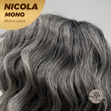 JBEXTENSION NICOLA MONO Monofilament Handmade Wig 6X5 Full Monofilament Hand Tied Top Wig 14 Inches Salt and Pepper Mono Lace Wig Glueless Wig NICOLA MONO【BENDY EAR TABS】
