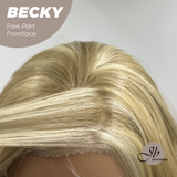 JBEXTENSION 28 Inches Blonde Curly Fiber X, Tangle Less Pre-Cut Free Part Frontlae Glueless Wig BECKY