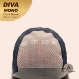 JBEXTENSION DIVA MONO Full Monofilament Handmade Full Lace Full Hand Tied Wig 24 Inches Long Curly Dark Brown Mono Lace Handmade Futura Fiber Wig with Anti-slip Silicone Strips Glueless Wig DIVA MONO - DARK BROWN【BENDY EAR TABS】