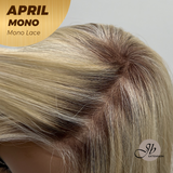 JBEXTENSION APRIL MONO Monofilament Handmade Wig 6X5 Full Monofilament Hand Tied Top Wig 18 Inches Mix Blonde Mono Lace Wig With Anti-slip Silicone Strips Glueless Wig APRIL MONO MIX BLONDE【BENDY EAR TABS】