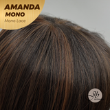 JBEXTENSION AMANDA MONO Full Monofilament Handmade Full Lace Full Hand Tied Wig 10 Inches Black With Caramel Highlight Mono Lace Handmade Futura Fiber Wig Glueless Wig AMANDA MONO