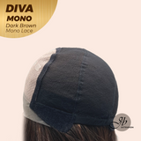 JBEXTENSION DIVA MONO Full Monofilament Handmade Full Lace Full Hand Tied Wig 24 Inches Long Curly Dark Brown Mono Lace Handmade Futura Fiber Wig with Anti-slip Silicone Strips Glueless Wig DIVA MONO - DARK BROWN【BENDY EAR TABS】