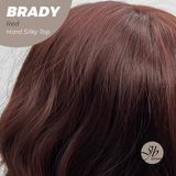JBEXTENSION 12 Inches Scalpiana Wave Red 3.5X4 Hard Silky Top Natural Scalp Effect Wig with Bang BRADY RED