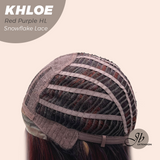 JBEXTENSION 12 Inches Bob Cut Red Purple Highlight Pre-Cut Snowflake Lace Frontlace Glueless Wig KHLOE RED PURPLE HIGHLIGHT【PERMATEASE】【BENDY EAR TABS】