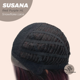 JBEXTENSION 9 Inches Red Purple Highlight Pre-Cut Side Part Snowflake Lace Frontlace Glueless Wig SUSANA RED PURPLE HIGHLIGHT【BENDY EAR TABS】