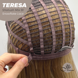 JBEXTENSION 18 Inches Shatush Mix Blonde Pre-Cut Snowflake Lace Frontlace Glueless Wig TERESA SHATUSH MIX BLONDE【PERMATEASE】【BENDY EAR TABS】