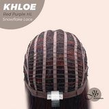 JBEXTENSION 12 Inches Bob Cut Red Purple Highlight Pre-Cut Snowflake Lace Frontlace Glueless Wig KHLOE RED PURPLE HIGHLIGHT【PERMATEASE】【BENDY EAR TABS】