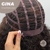 JBEXTENSION 16 Inches Deep Curly Black with Brown Highlight Pre-Cut Snowflake Lace Frontlace Glueless Wig GINA SNOWFLAKE【PERMATEASE】