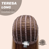 JBEXTENSION 22 Inches Long Caramel Blonde Highlight Pre-Cut Snowflake Lace Frontlace Glueless Wig TERESA LONG CARAMEL BLONDE HIGHLIGHT【PERMATEASE】【BENDY EAR TABS】