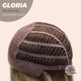 JBEXTENSION 14 Inches Curly Mix Blonde Wig with Bangs Pre-Cut T Part Snowflake Lace Frontlace Glueless Wig GLORIA MIX BLONDE