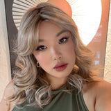 JBEXTENSION 17 Inches Peach Blonde Curly Women Fashion Full Machine Wig SANDRA【PLUS PERMATEASE】【BENDY EAR TABS】