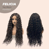 JBEXTENSION 28 Inches Extra Curly Tea Black Darkest Brown Long Pre-Cut Frontlace Glueless Wig FELICIA TEA BLACK