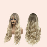 JBEXTENSION 28 Inches Long Body Wave Light Blonde Wig With Bangs ROSANNA LIGHT BLONDE