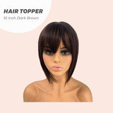 JBEXTENSION Marrón Oscuro Clip en la parte superior del cabello con flequillo para mujeres Clip en el peluquín para una ligera pérdida de cabello/adelgazamiento del cabello 10 pulgadas