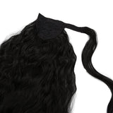 JBEXTENSION Long Corn Wave Ponytail Extension Magic Paste Heat Resistant Wavy Synthetic Wrap Around Ponytail Black Hairpiece for Women (22 Inch)