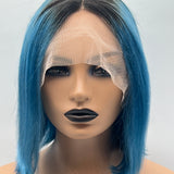 JBEXTENSION 12 Inches Bob Cut Frontlace Real Huaman Hair Crazy Color Wig PANDORA-AQUA