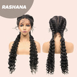 JBEXTENSION 35" Hand-Braided Synthetic Lace Front Box Braided Wigs with Baby Hair for Women D OUBLE Dutch Braids Black Lace Frontal Wigs for Women RASHANA