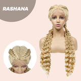 JBEXTENSION 35" Hand-Braided Synthetic Lace Front Box Braided Wigs with Baby Hair for Women D OUBLE Dutch Braids Black Lace Frontal Wigs for Women RASHANA