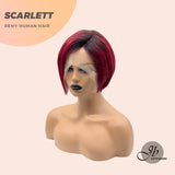 JB EXTENSION Cabello humano real con corte Pixie de 6 pulgadas con encaje frontal en color rojo vino con raíces oscuras Scarlett